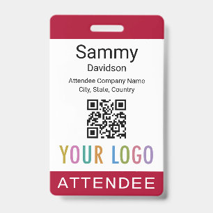 Attendee Name Badge QR Code Event Logo Dark Red