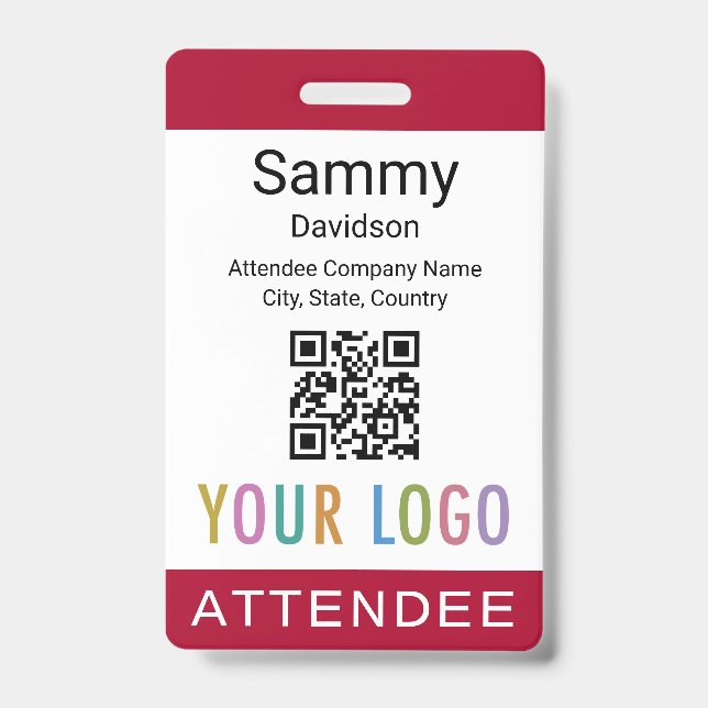 Attendee Name Badge QR Code Event Logo Dark Red (Front)