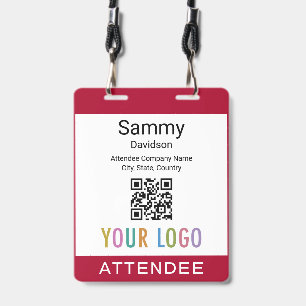 Attendee Name Badge QR Code Event Logo Dark Red