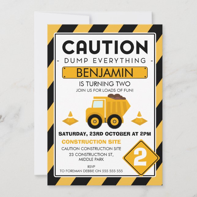 Attention en construction Anniversaire Invitation (Devant)