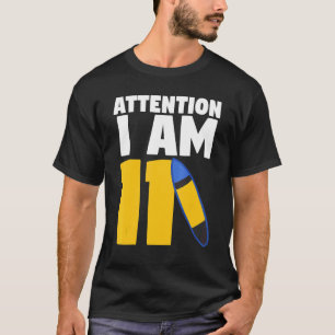 Attention I Am 11 Surfboard Eleventh Birthday Surf T-Shirt