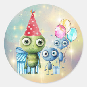 Attention Intergalactic Birthday Round Stickers