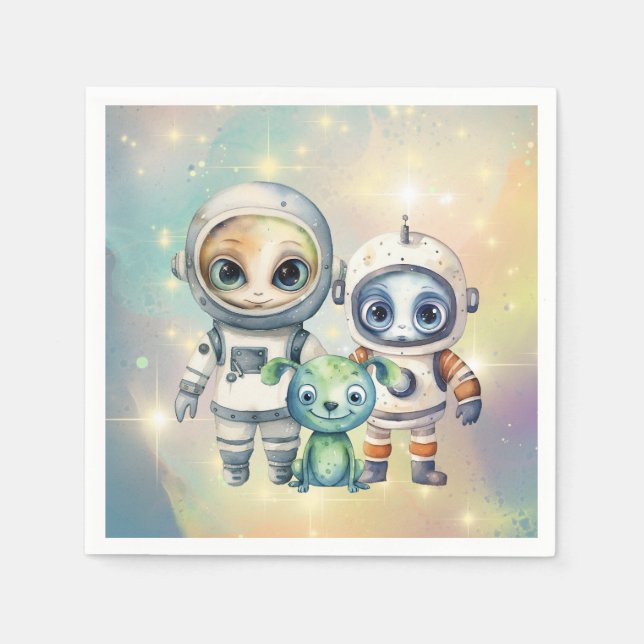 Attention Intergalactic Plain Birthday Napkins (Front)