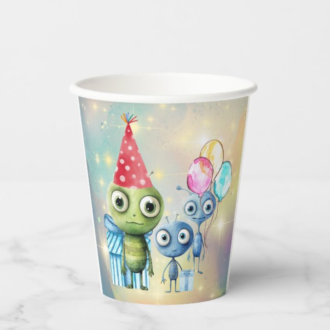Attention Intergalactic Plain Birthday Paper Cups (Front)