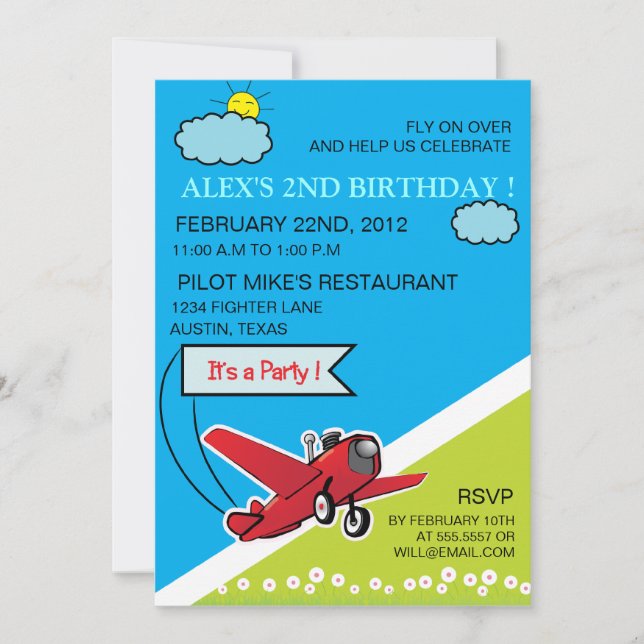 Atterrissage d'avion - invitation anniversaire de  (Devant)