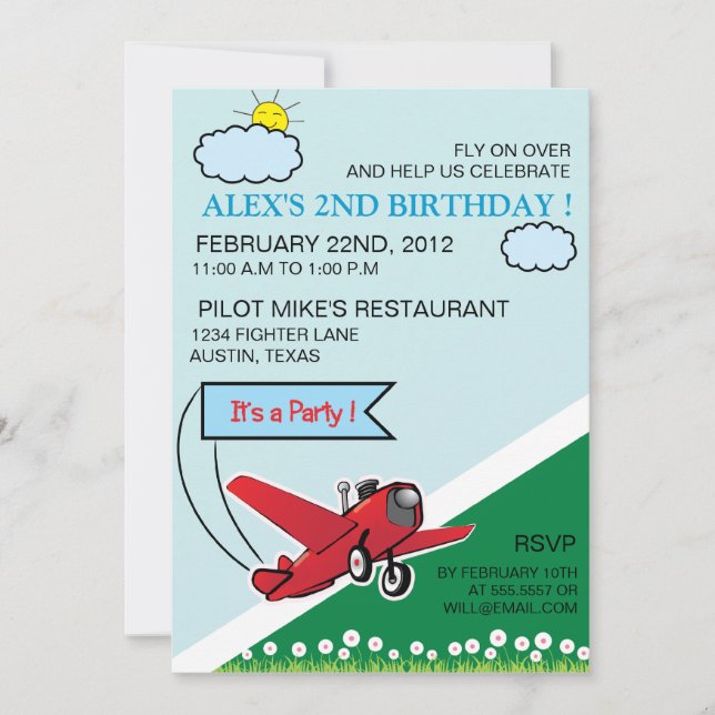 Atterrissage d'avion - invitation anniversaire de  (Devant)