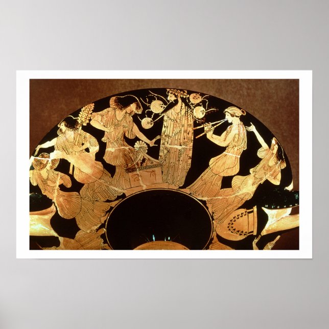 Attic red figure kylix depicting Dionysus and the Poster (Front)