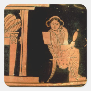Attic red figure pyxis depicting a bride, 5th cent square sticker