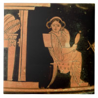 Attic red figure pyxis depicting a bride, 5th cent