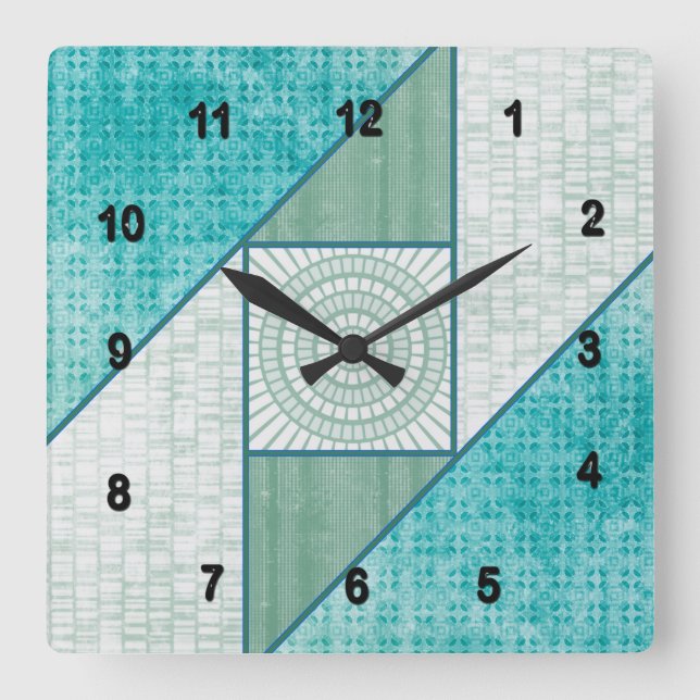 Attic Window Mint Green & Turquoise Square Wall Clock (Front)