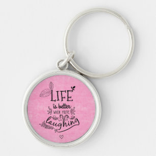 Attitude Happiness Life Quote Motivational Pink Keychain