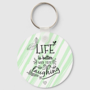 Attitude Happiness Life Success Quote Green Stripe Keychain