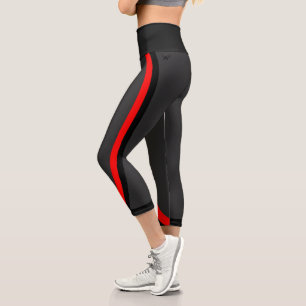 Attoni Dark Grey Red and Black Side Stripe Sports Capri Leggings