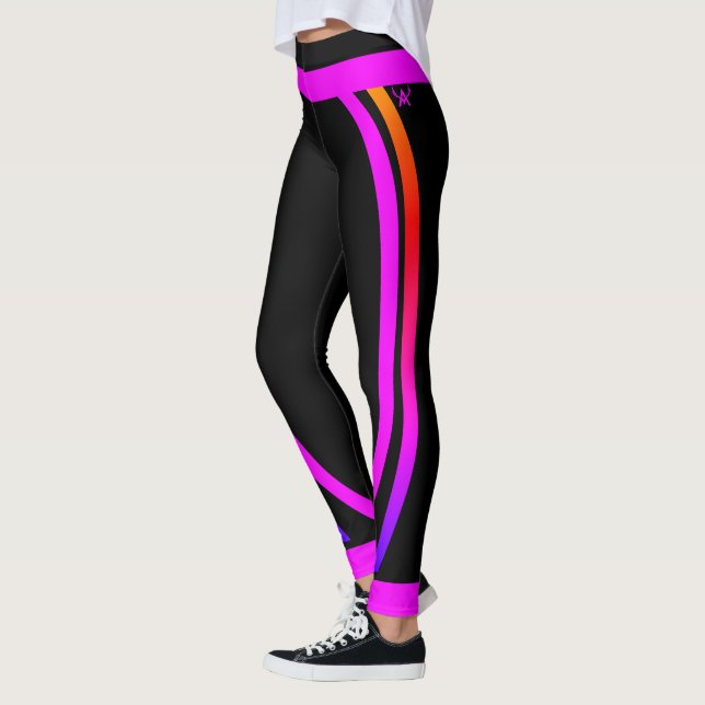 Attoni Pink Side Stripes Jet Black Leggings (Left)
