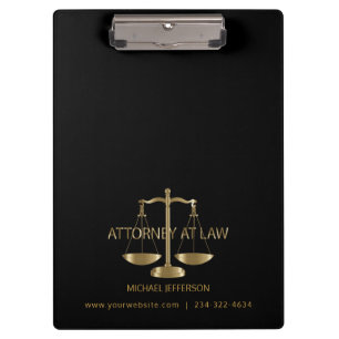 Attorney at Law - Black and Gold Clipboard