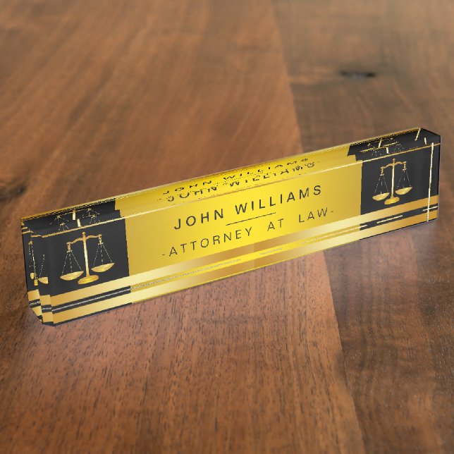 Attorney At Law  Black Gold Legal Scale Executive Nameplate (Side)