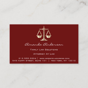 Attorney at Law Burgundy Gold Scale Lawyer Custom Business Card