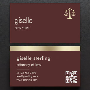Attorney at Law Burgundy Gold Scales of Justice  Business Card