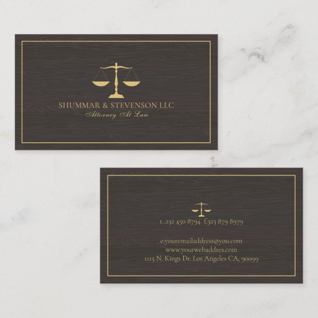 Attorney at law-dark faux wood texture business card (Front/Back)