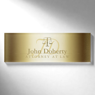 Attorney At Law   Elegant Gold Scales of Justice Name Tag