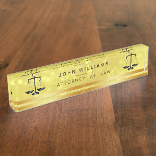 Attorney At Law Gold Legal Scale Confetti Nameplate