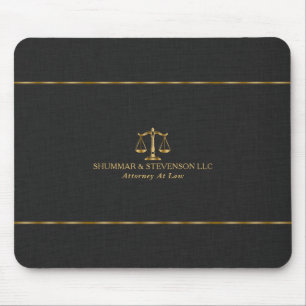 Attorney At Law-Gold Scale & Border On Black Linen Mouse Pad
