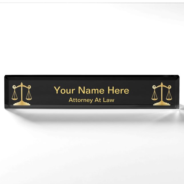 Attorney at Law | Lawyer - Black and Gold Nameplate (Front)