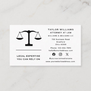 Attorney At Law Lawyer Justice Scales Social Media Business Card