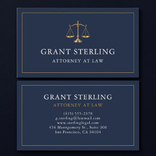 Attorney at Law Navy Blue Gold Professional Business Card