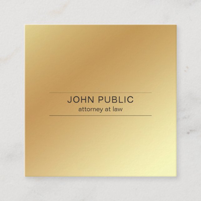 Attorney At Law Office Elegant Gold Look Modern Square Business Card (Front)