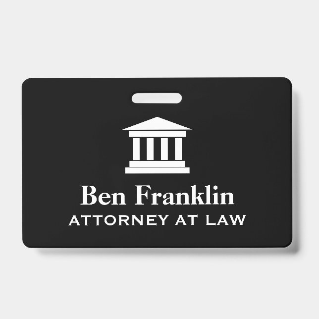 Attorney at law personalized court house name badge (Front)