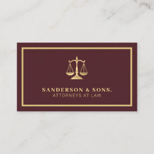Attorney at law professional elegant gold burgundy business card