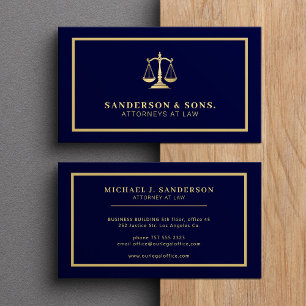 Attorney at law professional elegant gold navy business card