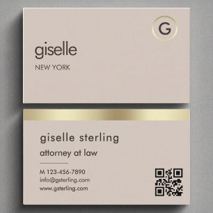 Attorney at Law QR Code Faux Gold Foil Monogram  Business Card