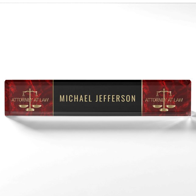 Attorney at Law  - Red Marble, Black & Gold Nameplate (Front)