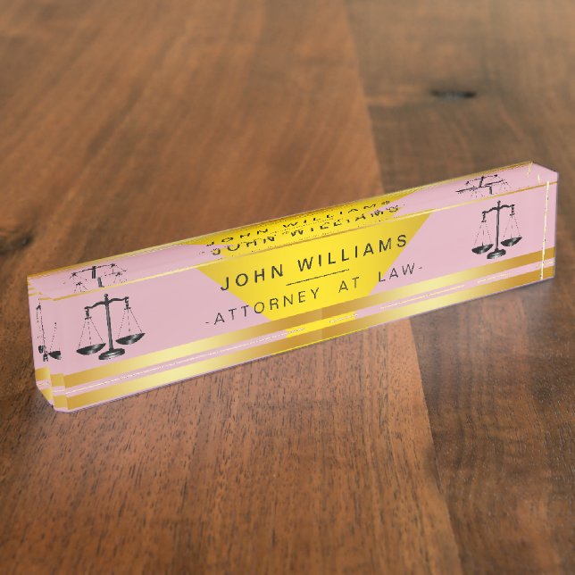 Attorney At Law Rose Gold Black Legal Scale Nameplate (Side)