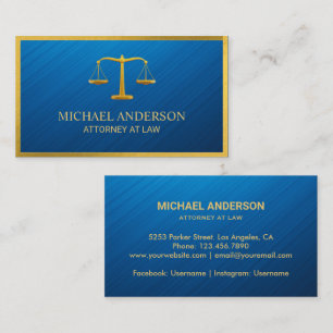 Attorney At Law-Simple Gold Scale On Blue  Business Card