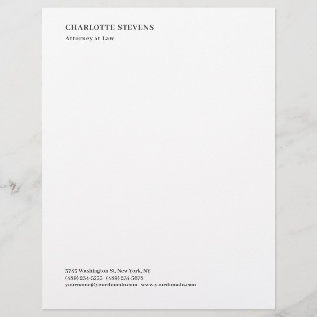 Attorney at Law Trendy Minimalist Elegant Simple Letterhead (Front)