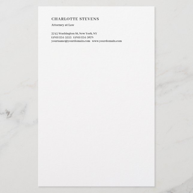 Attorney at Law Trendy Minimalist Elegant Simple Stationery (Front)