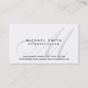 Attorney at Law White Grey Monogram Business Card