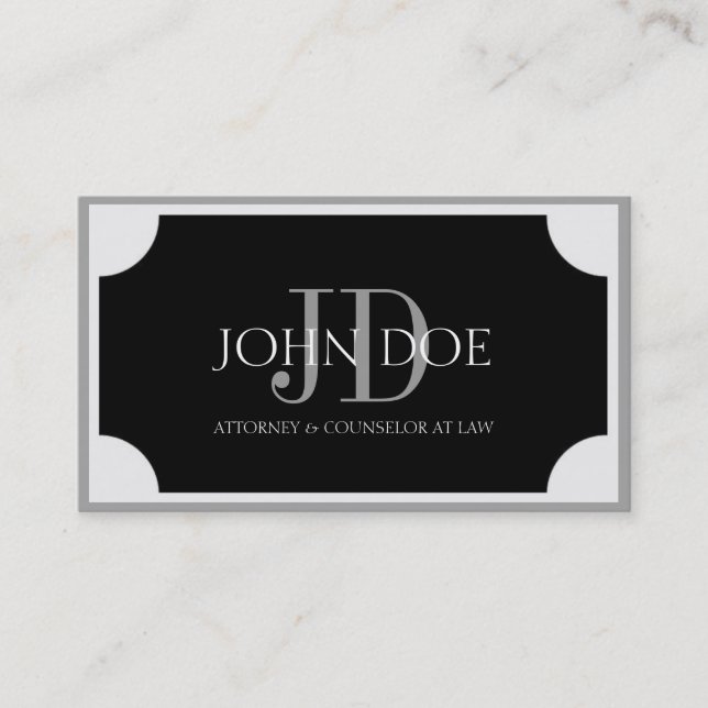 Attorney Black Plaque/Silver Border Business Card (Front)