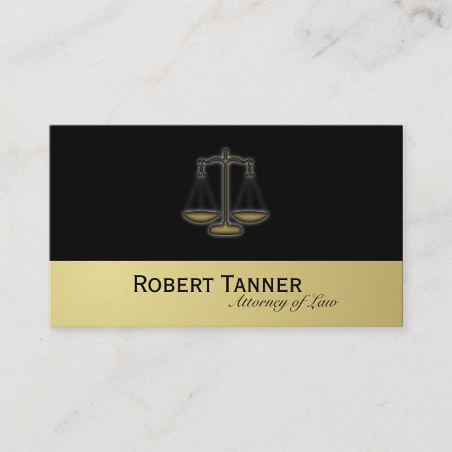 Attorney Business Card Scale Justice Black & Gold (Front)