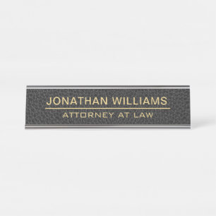 Attorney Faux Leather Custom Name Black Desk Name Plate