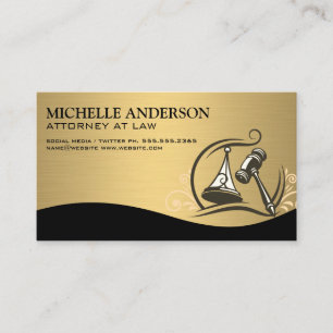 Attorney   Gold Metallic   Gavel Law Logo Business Card
