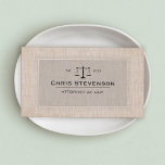Attorney Justice Scale Traditional Vintage Style Business Card<br><div class="desc">Copperplate font and justice scale logo on beige tan linen image texture. A classic, elegant business card for the legal professional. NOTE: this is a digital image of linen texture, For additional matching marketing materials, custom design or logo enquiry, please contact me at maurareed.designs@gmail.com and I will reply within 24...</div>