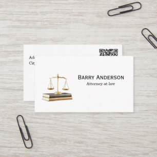 Attorney Justice Scales & Books with QR code Business Card