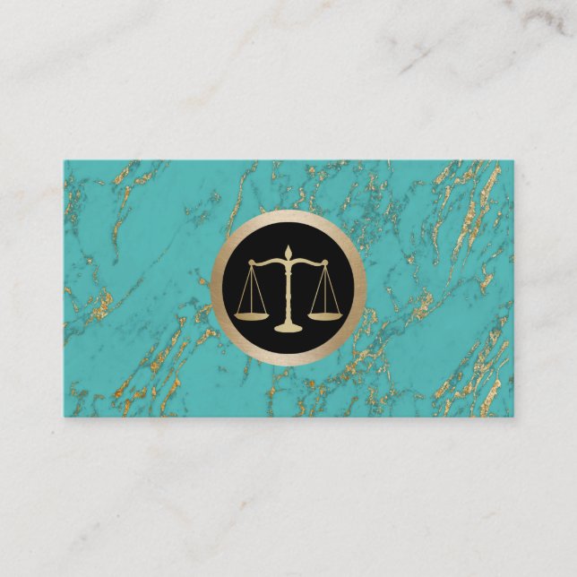 Attorney Lawyer Trendy Gold Turquoise Marble Business Card (Front)