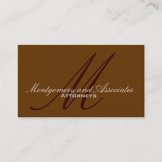 Attorney Monogram Brown Customizable Business Card (Front)