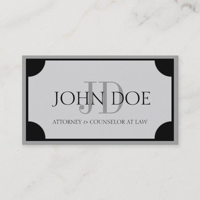 Attorney Platinum Monogram/Border Business Card (Front)
