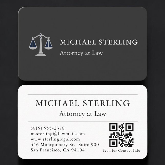 Attorney QR Code Black Silver Professional Business Card (Creator Uploaded)
